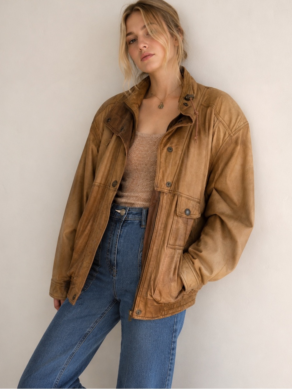 Men’s Vtg Adventure Bound Brown Leather Bomber Aviator Thinsulate Coat Top Gun